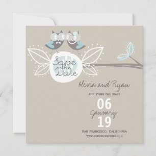 Save The Date Mariage Chouettes Mignonnes Sur Branche Photo Enre