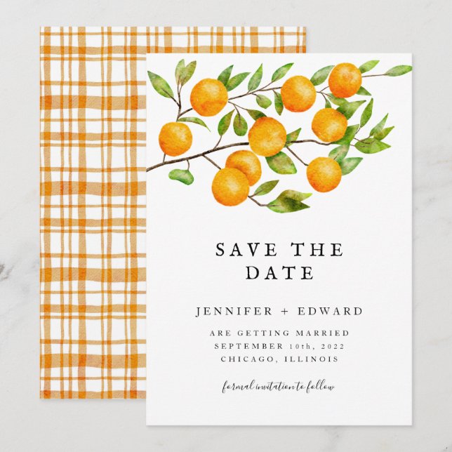 Save The Date Mariage Citrus Orange (Devant / Derrière)