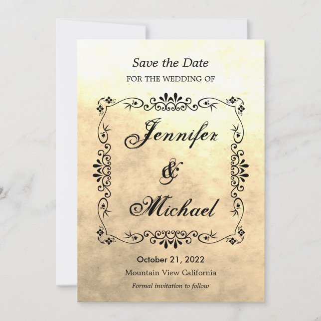 Save The Date Mariage Classique à l'Ancienne Sepia Enregistrer l (Devant)