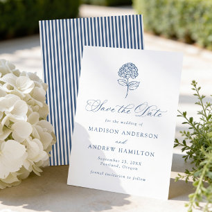 Save The Date Mariage Classique au Bleu de Navy Hydrangea