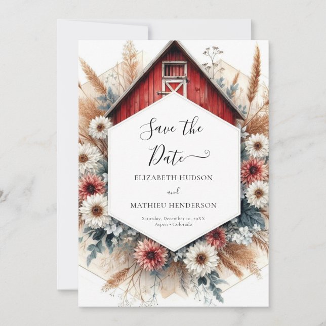 Save The Date Mariage classique Boho Barnyard (Devant)