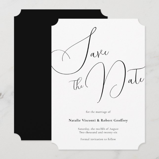 Save The Date Mariage classique de calligraphie noire (Devant / Derrière)