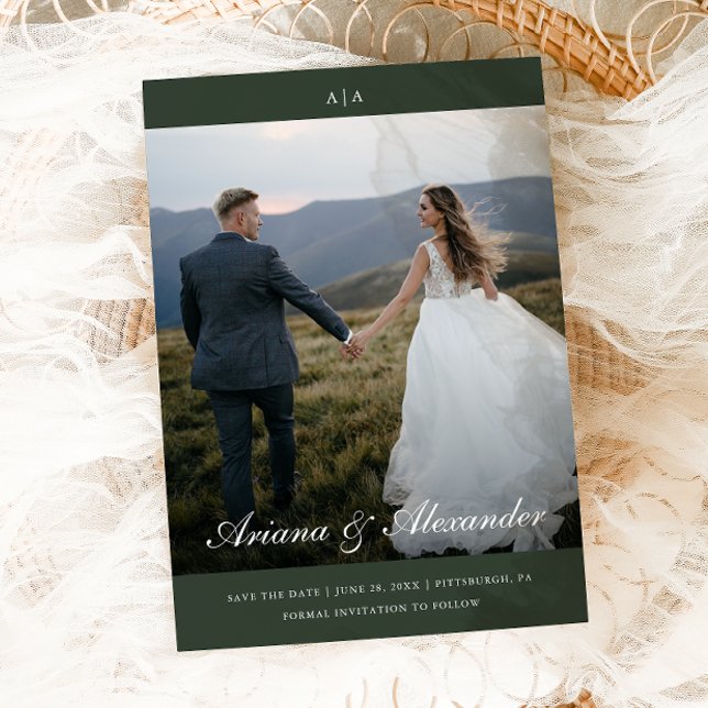 Save The Date Mariage Classique Monogramme Écriture Élégante Deu (Créateur téléchargé)