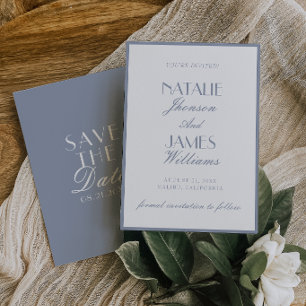Save The Date Mariage Classique Rétro Poussiéreux Bleu Ancien Ar