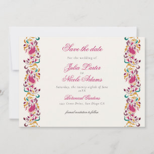 Save The Date Mariage Classique Rose Vert Jaune Floral Cygne Ois