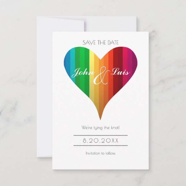 Save The Date Mariage Coeur Arc-En-Ciel Enregistrer La Date (Devant)