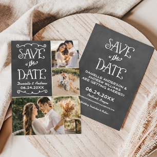 Save The Date Mariage Collage Photo Triple Tableau Noir