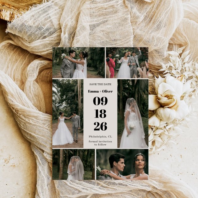 Save The Date Mariage Collage Script Élégant (Créateur téléchargé)