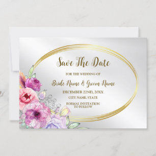 Save The Date Mariage Colorful rose Floral Golden Frame Élégant