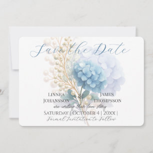 Save The Date Mariage couleur bleu d'aquarelle romantique Pearl