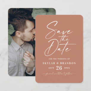 Save The Date Mariage couleur terre cuite en argile solide minim