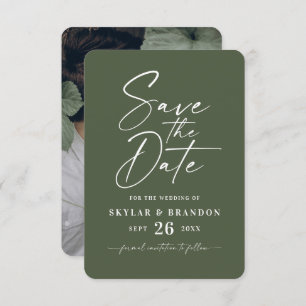 Save The Date Mariage couleur vert foncé minimal monostère solid