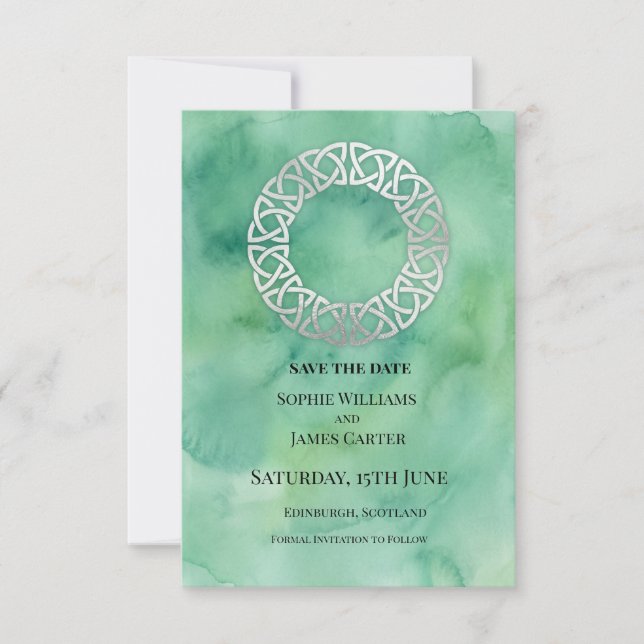 Save The Date Mariage Couronne Celtique Verte (Devant)