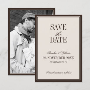 Save The Date Mariage Crème Marron Élégant Intemporel de Classe