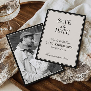 Save The Date Mariage Crème Noir Élégant Intemporel