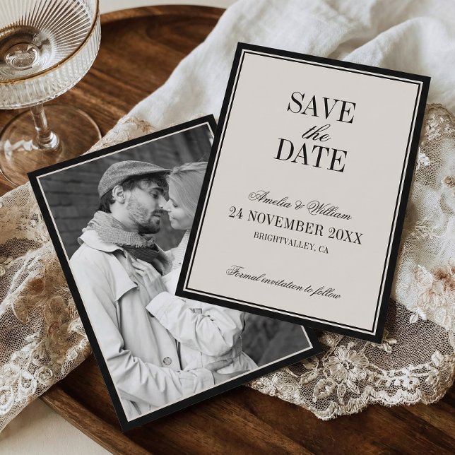 Save The Date Mariage Crème Noir Élégant Intemporel (Créateur téléchargé)