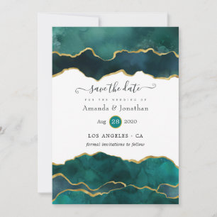 Save The Date Mariage d'Agate de Géode turquoise et Gold