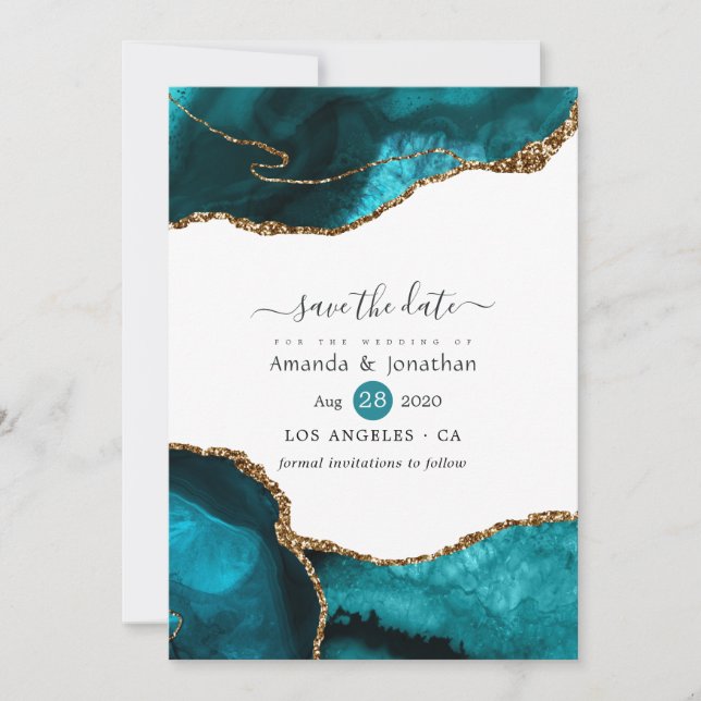 Save The Date Mariage d'âge Turquoise et Gold (Devant)