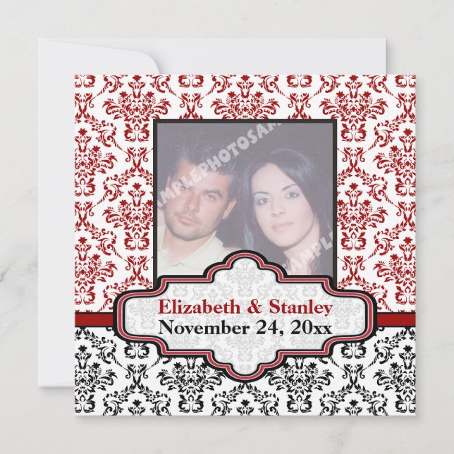 Save The Date Mariage damas noir blanc rouge Enregistrez la date (Devant)