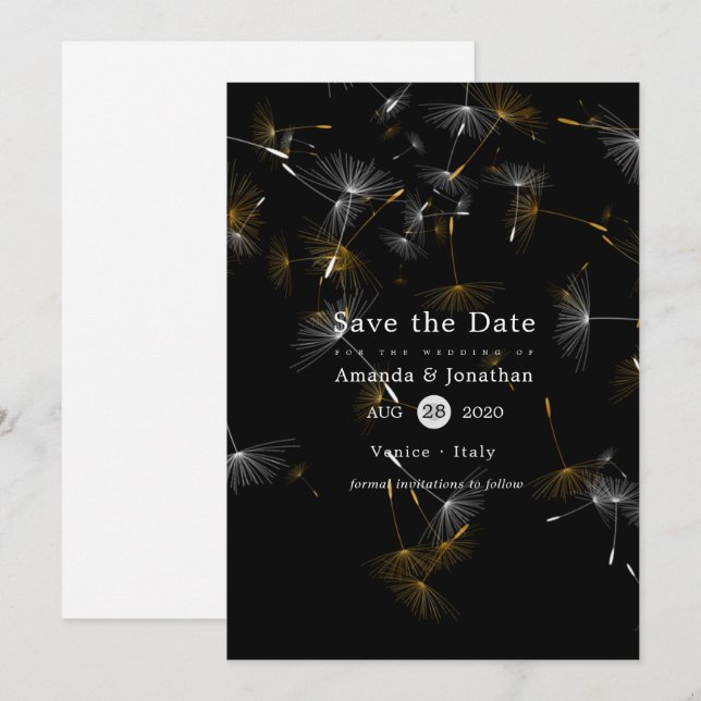 Save The Date Mariage Dandelion Confetti (Devant / Derrière)