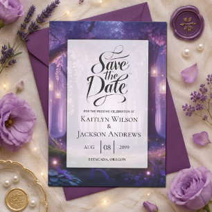 Save The Date Mariage dans la Forêt Enchantée de Violet à Minuit