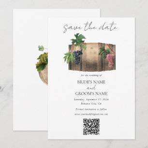 Save The Date Mariage dans un vignoble avec un pressoir à vin ru