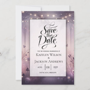 Save The Date Mariage dans une forêt aux lumières féeriques éthé