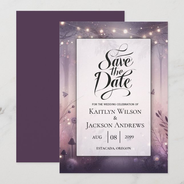 Save The Date Mariage dans une forêt de lumières féeriques éthér (Devant / Derrière)