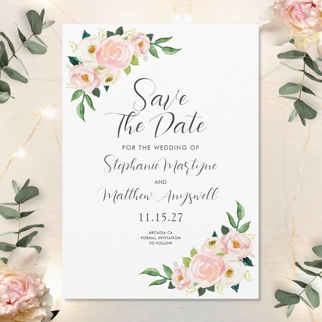 Save The Date Mariage d'aquarelle botanique de rose pâle (Créateur téléchargé)