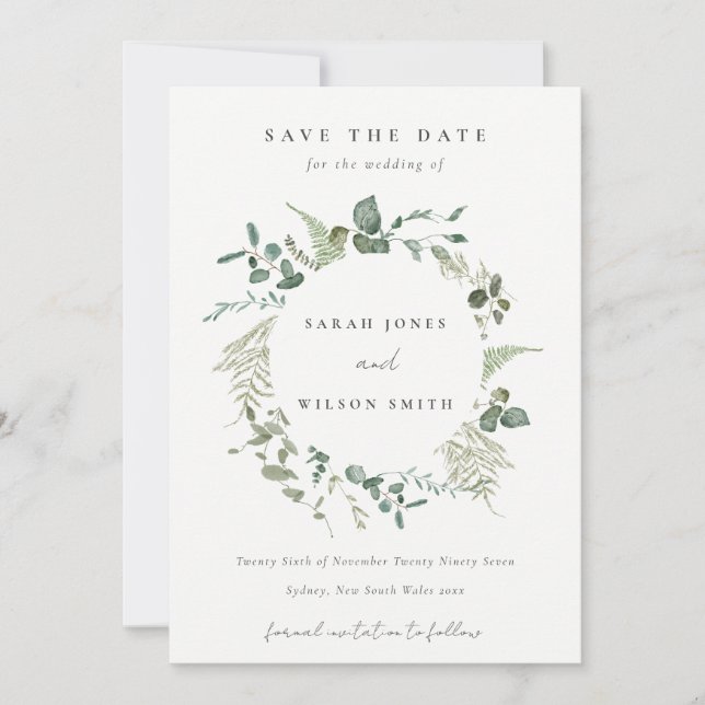 Save The Date Mariage d'aquarelle Botanique Eucalyptus (Devant)