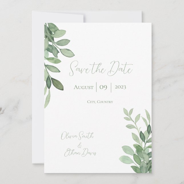 Save The Date Mariage d'aquarelle de l'arbre d'olivier (Devant)