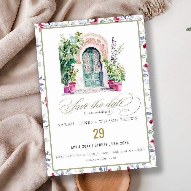 Save The Date Mariage d'aquarelle de porte marocaine tropicale (Créateur téléchargé)