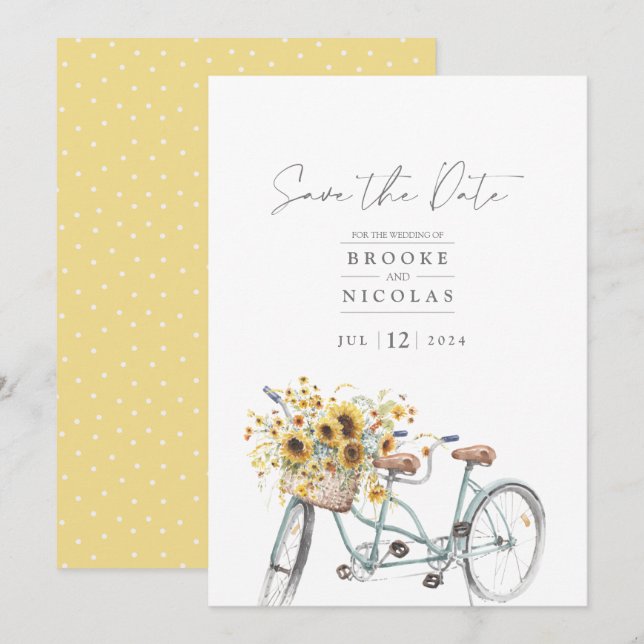 Save The Date Mariage d'aquarelle de tournesol en tandem rustiqu (Devant / Derrière)