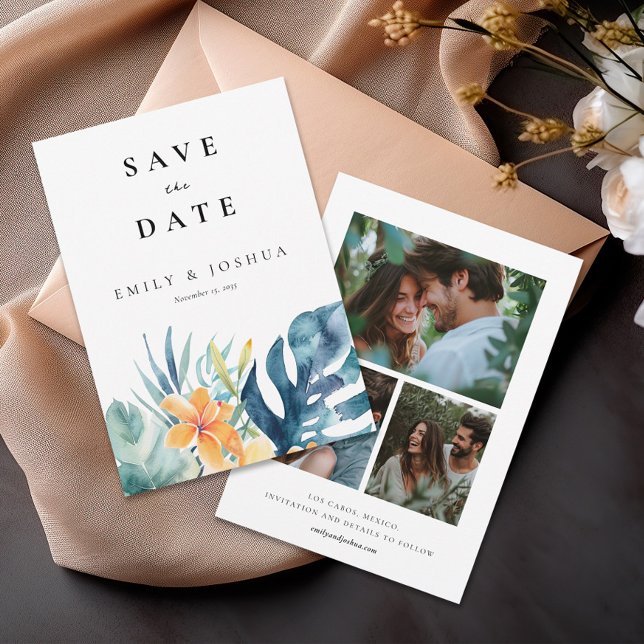 Save The Date Mariage d'aquarelle d'été florale tropicale (Créateur téléchargé)