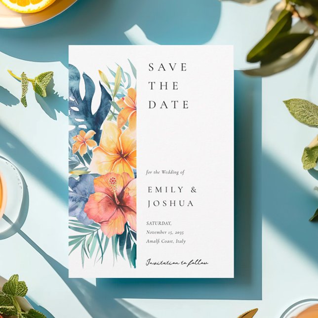 Save The Date Mariage d'aquarelle d'été florale tropicale (Créateur téléchargé)