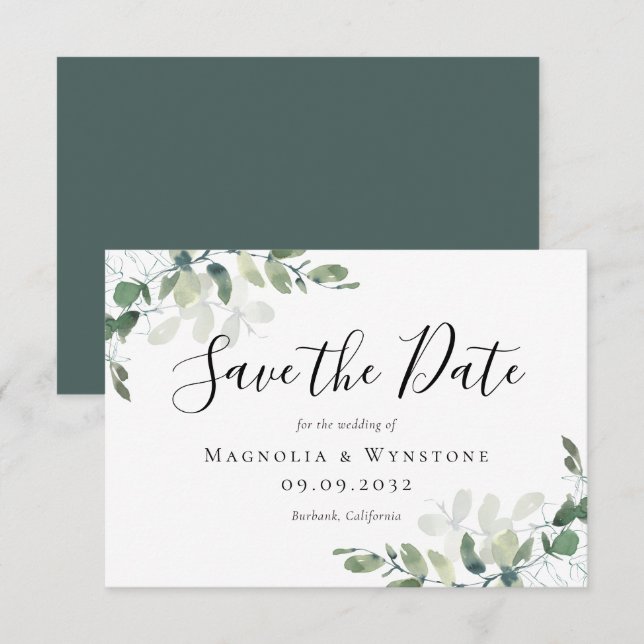 Save The Date mariage d'aquarelle Eucalyptus 3,5 x 5 (Devant / Derrière)