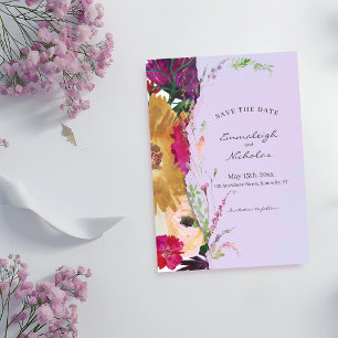 Save The Date Mariage d'aquarelle Fleur sauvage en papier déchir