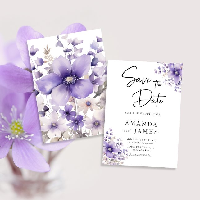 Save The Date Mariage d'aquarelle florale pourpre (Créateur téléchargé)