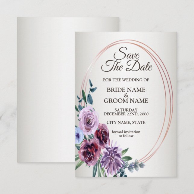 Save The Date Mariage d'aquarelle géométrique rose-rouge (Devant / Derrière)