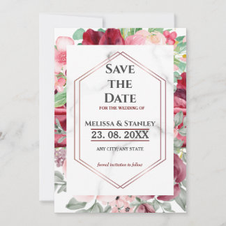 Save The Date Mariage d'aquarelle rose bordeaux moderne