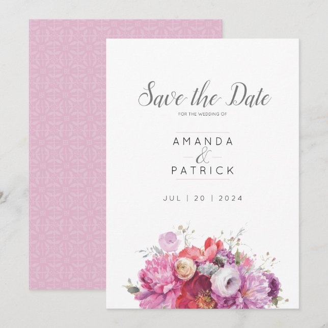 Save The Date Mariage d'aquarelle rose d'été (Devant / Derrière)