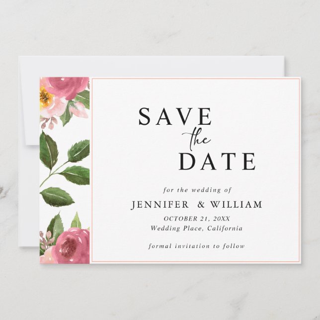 Save The Date Mariage d'aquarelle rose pâle (Devant)