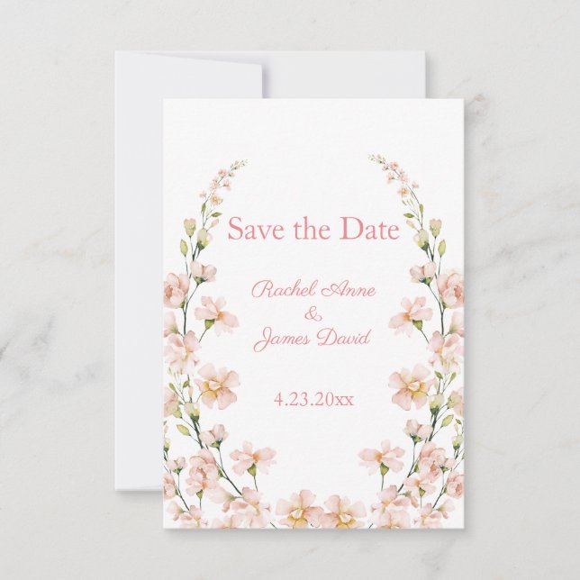 Save The Date Mariage d'aquarelle rose pâle (Devant)