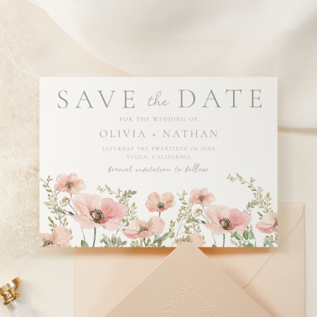 Save The Date Mariage d'aquarelle rose pâle et pâle pour Fleurs  (Créateur téléchargé)