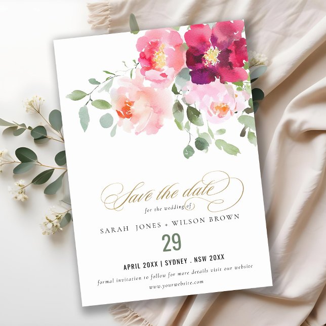 Save The Date Mariage d'aquarelle Rose rose-bleu (Créateur téléchargé)