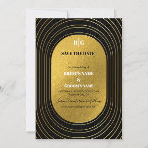 Save The Date Mariage d'arc minimaliste moderne noir & or