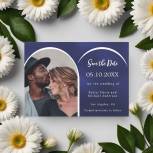 Save The Date Mariage d'arche photo bleu blanc