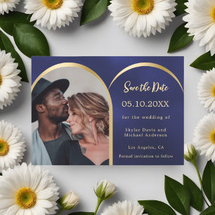 Save The Date Mariage d'arche photo moderne en or bleu