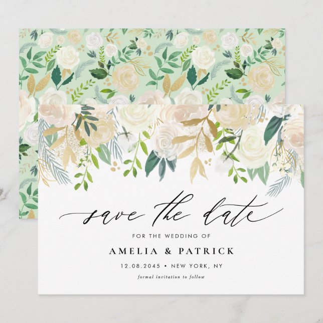 Save The Date Mariage d'arrangement de fleurs d'ivoire mou roman (Devant / Derrière)