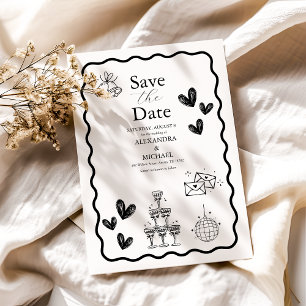 Save The Date Mariage d'art gribouillé noir et blanc